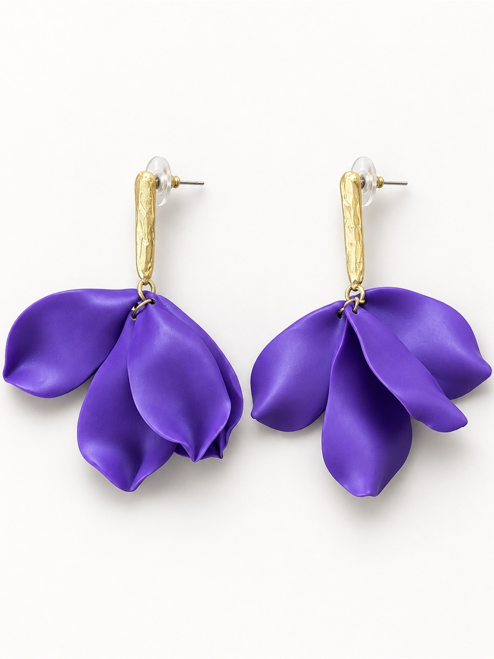 Boutique Purple Petal Statement Drop Earrings